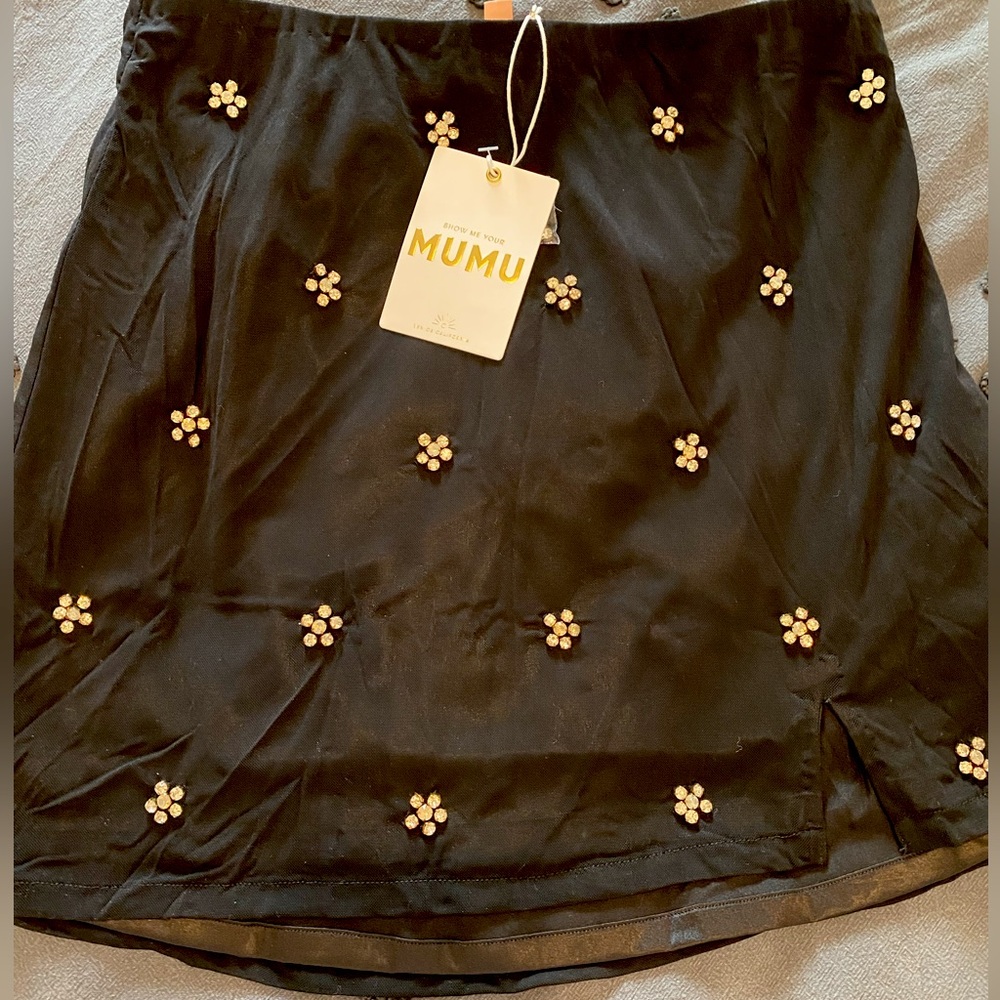 NWT Show Me Your Mumu black rhinestone mini skirt